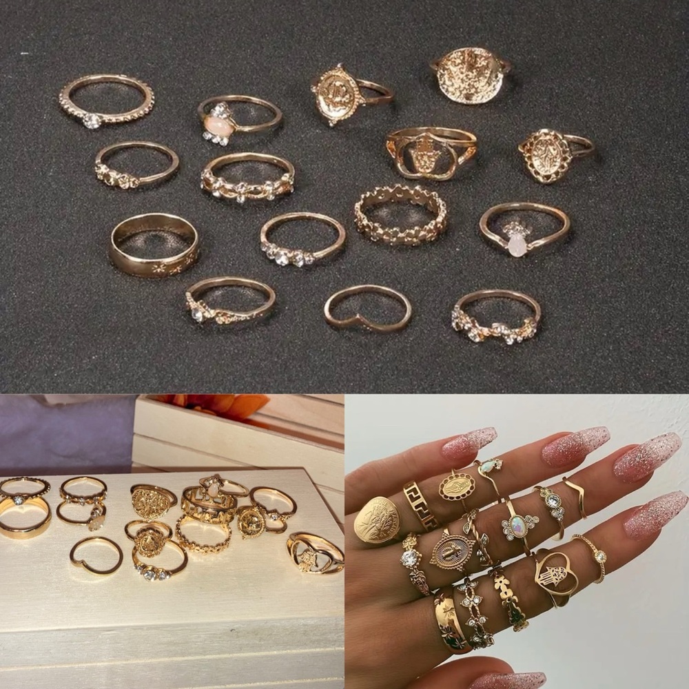15pcs Gold Tone Midi Mid Finger Knuckle Band Ring Set